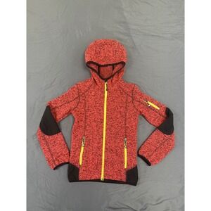 Killtec Girls Red Marl Hooded Full Zip Fleece Jacket Size 10 Neon Yellow Trim